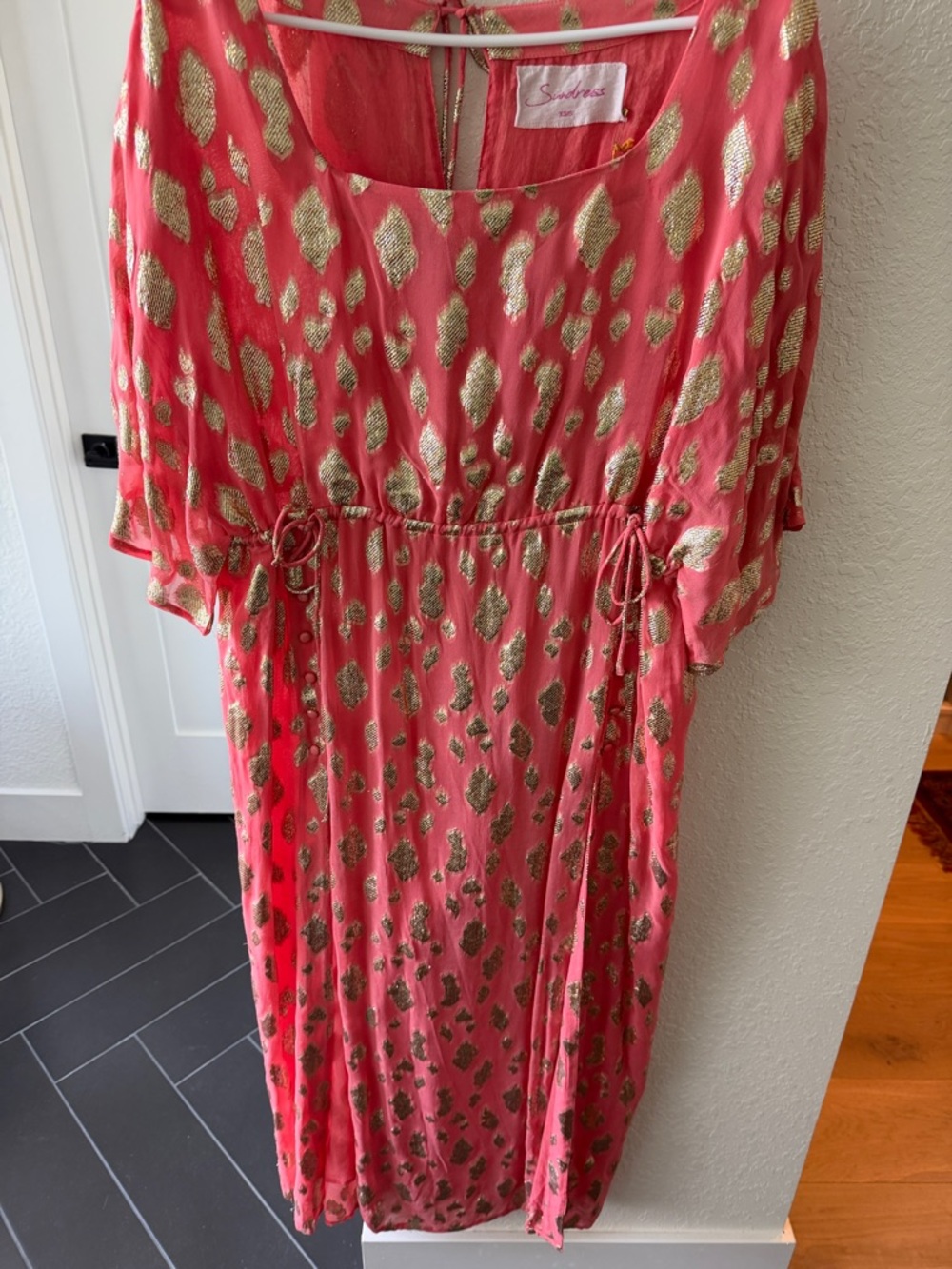 Suncoo Coral Maxi Dress with Gold Foil Print